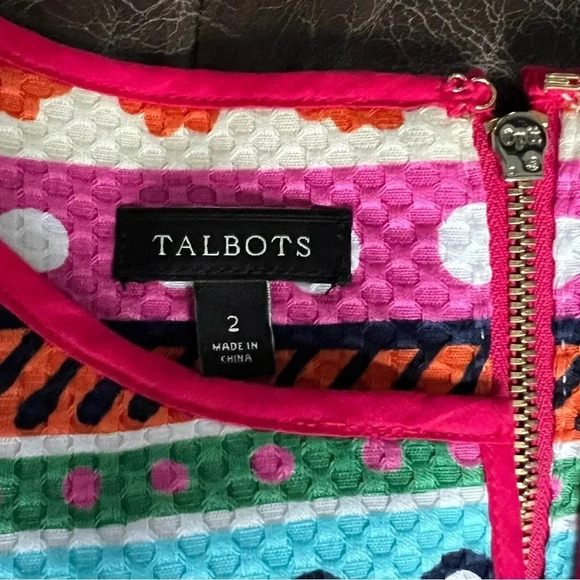 Talbots Geometric Striped Textured Sleeveless Knee-Length Sheath Dress - Picture 10 of 16